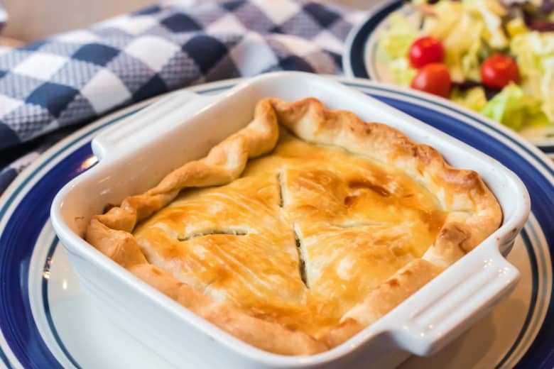 Individual Chicken Pot Pie served with a side salad