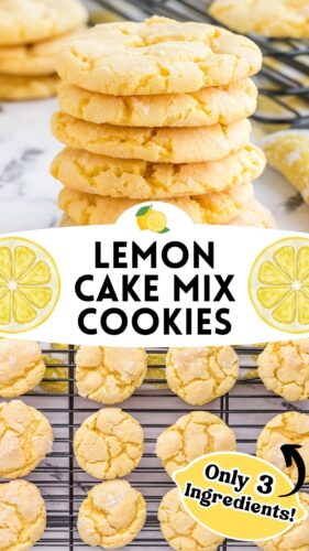 Lemon Cake Mix Cookies Pin with "only 3 ingredients" callout.