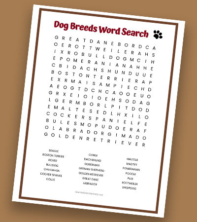 Printable Dog Word Search