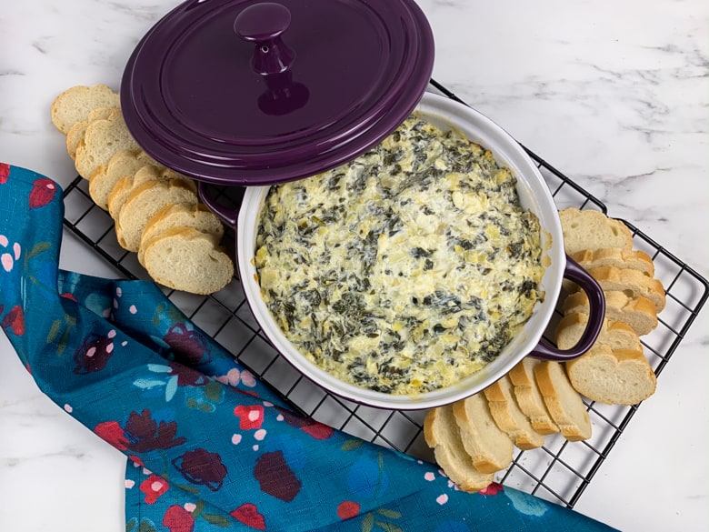 Spinach and Artichoke Dip with toasted bread slices