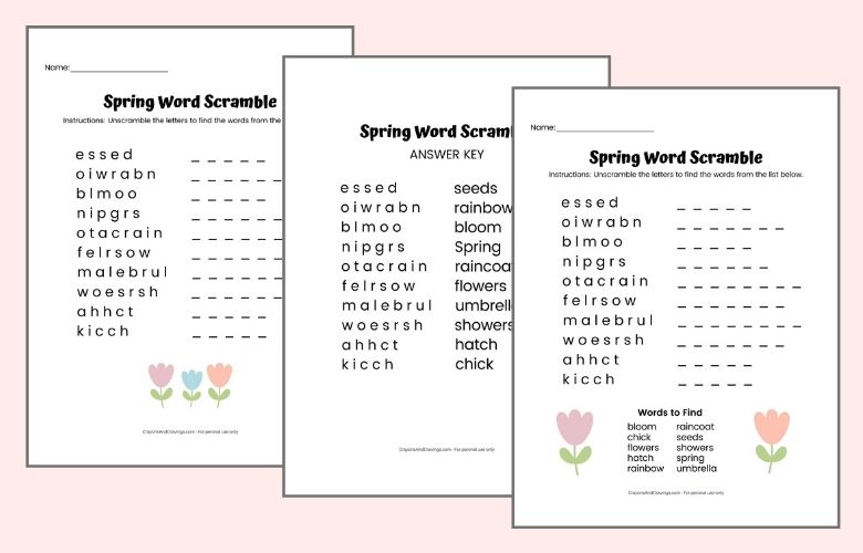 Spring Word Jumbles for Kids