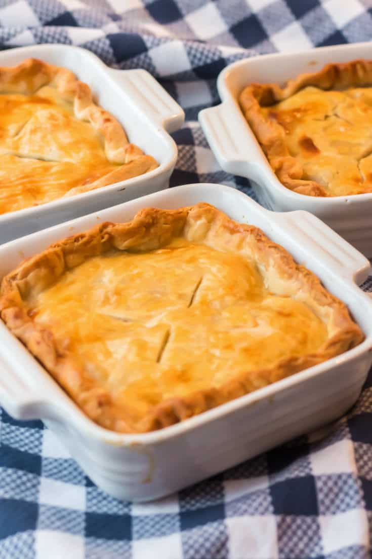 Individual Chicken Pot Pies Made with Pie Crust (Makes 3)
