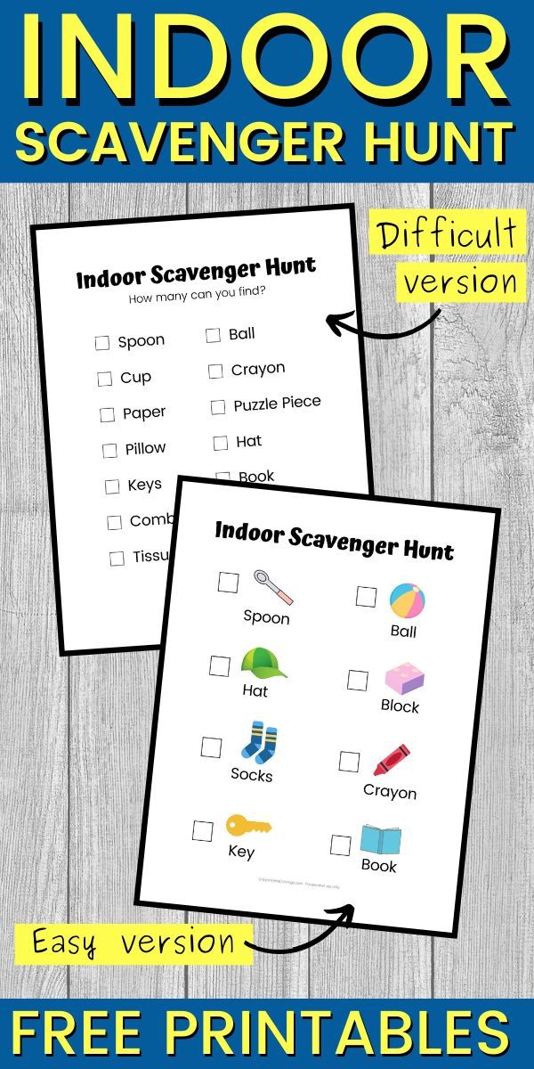 indoor scavenger hunt for kids free printable easy difficult versions