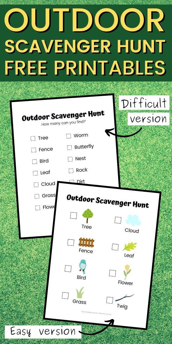 Outdoor Scavenger Hunts for Kids Printable