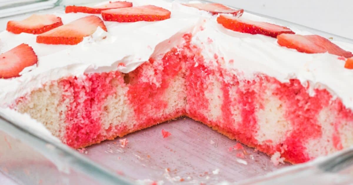 Strawberry Jello Poke Cake {Easy 5-Ingredient Recipe!}