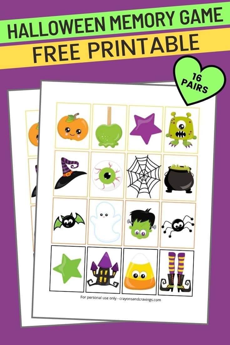 Halloween memory Game free Printable - 16 pairs.