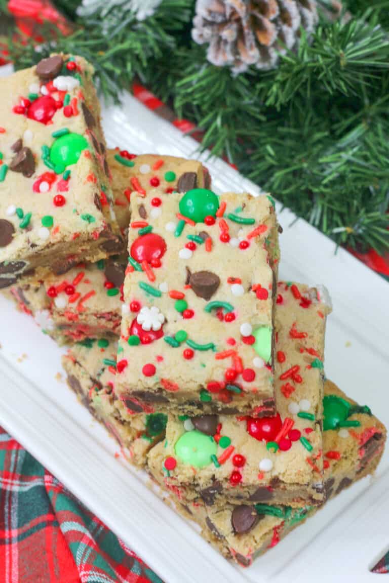 Christmas Cookie Bars with M&M's, Chocolate Chips, and Sprinkles