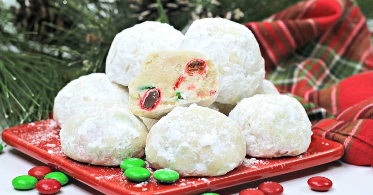 Christmas Snowball Cookies with M&Ms