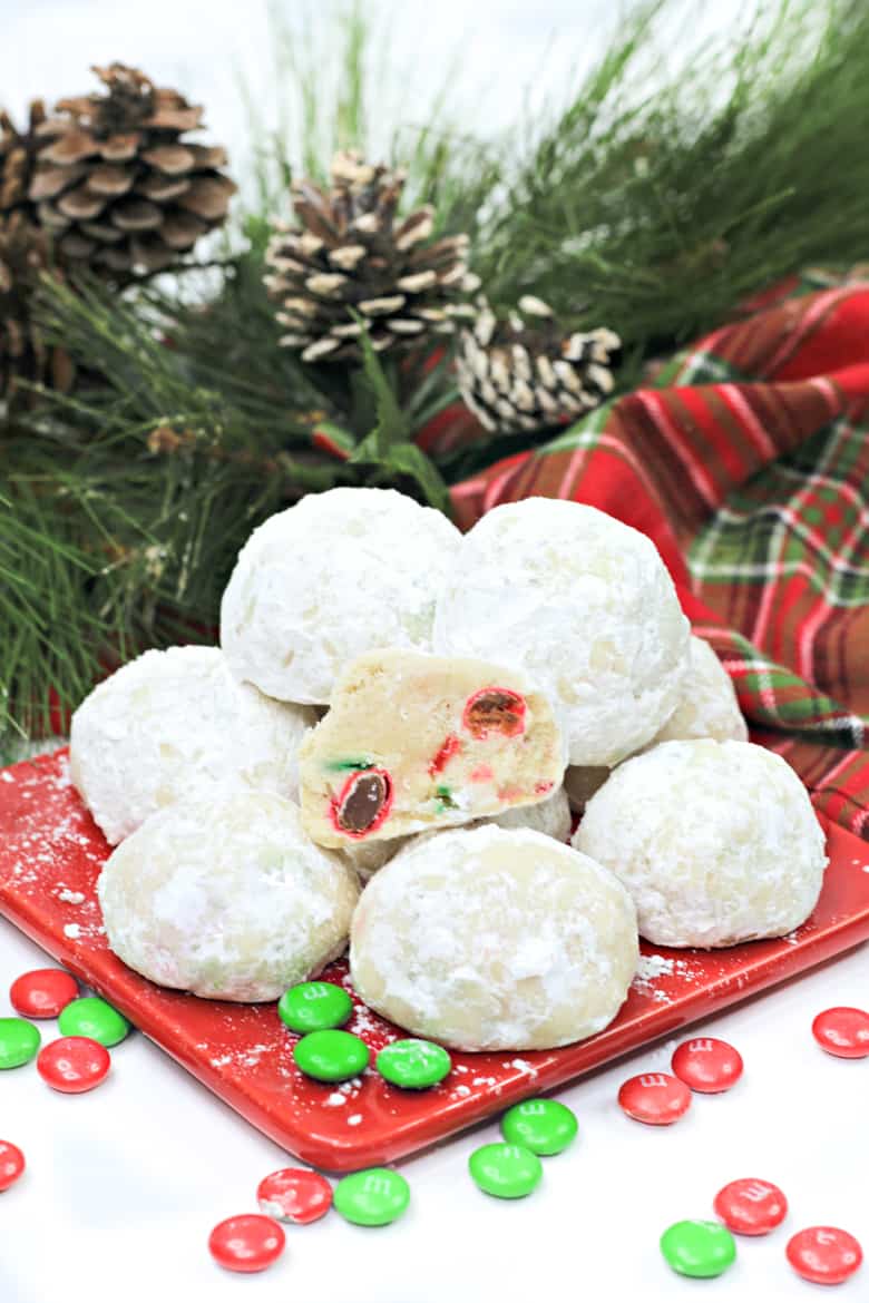 Christmas Snowball Cookies with M&amp;Ms