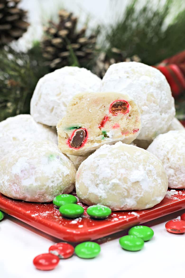 Christmas Snowball Cookies with M&Ms