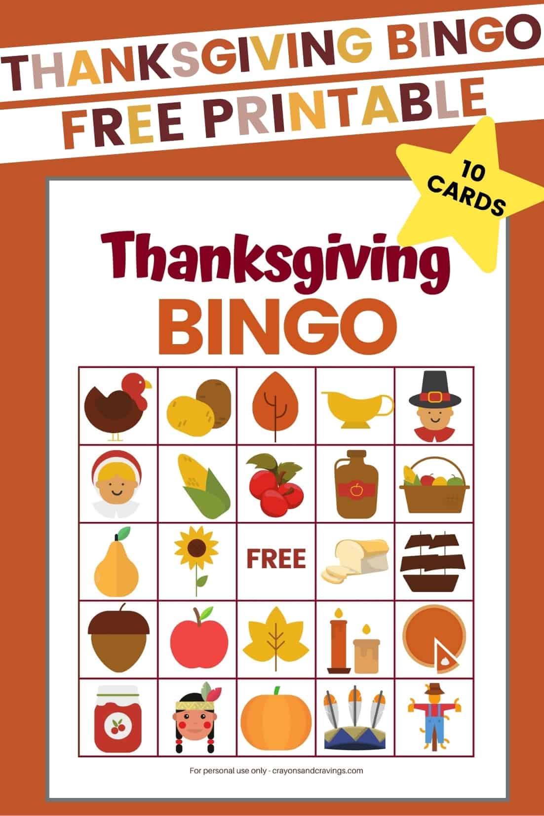 Thanksgiving BINGO Free Printable with 10 different cards.