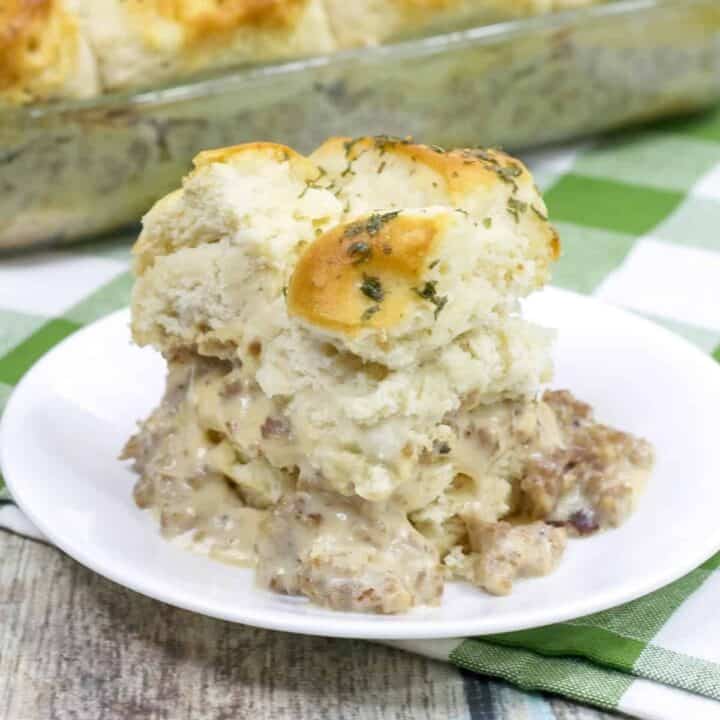 Biscuit topped sausage gravy breakfast bake
