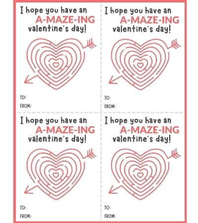 Pencil Valentine Card for Kids, You are A-MAZE-Zing, Comic