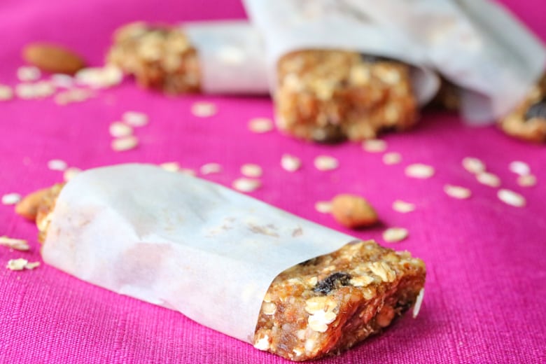 No-bake granola bars wrapped in parchment paper