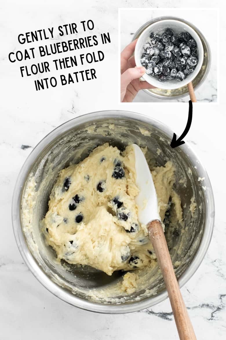 Coat blueberries with 1 tbsp of flour to prevent sinking