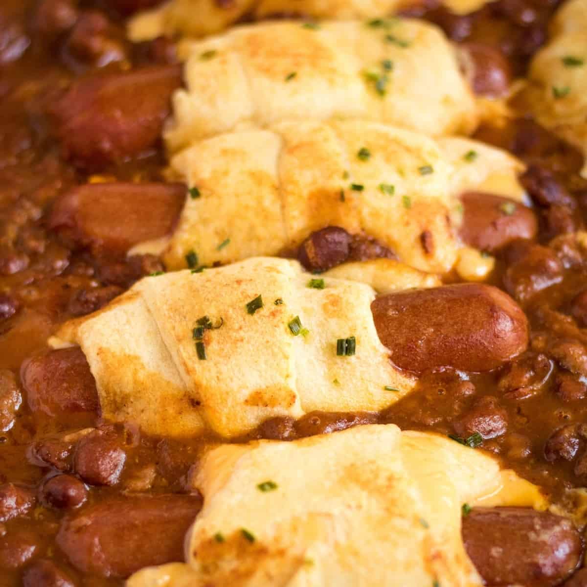 Chili Cheese Dog Casserole with Crescent Rolls