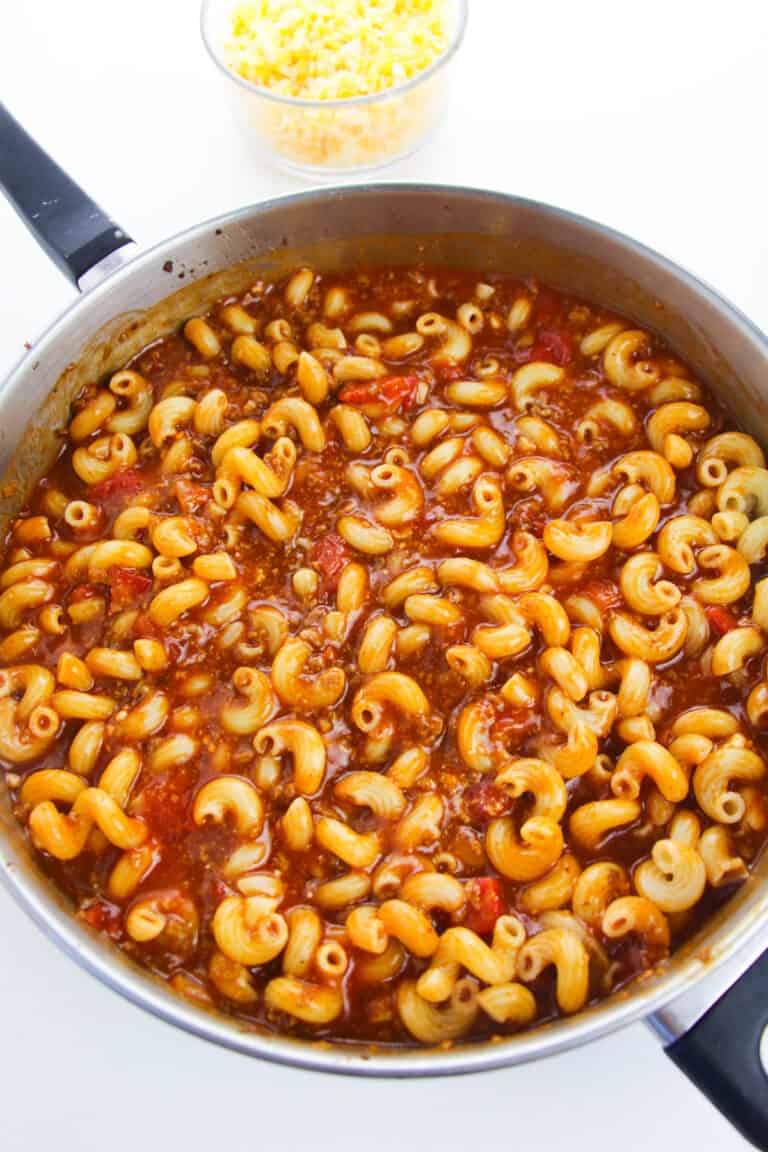 Cheesy Beef Enchilada Pasta {Easy Skillet Dinner}