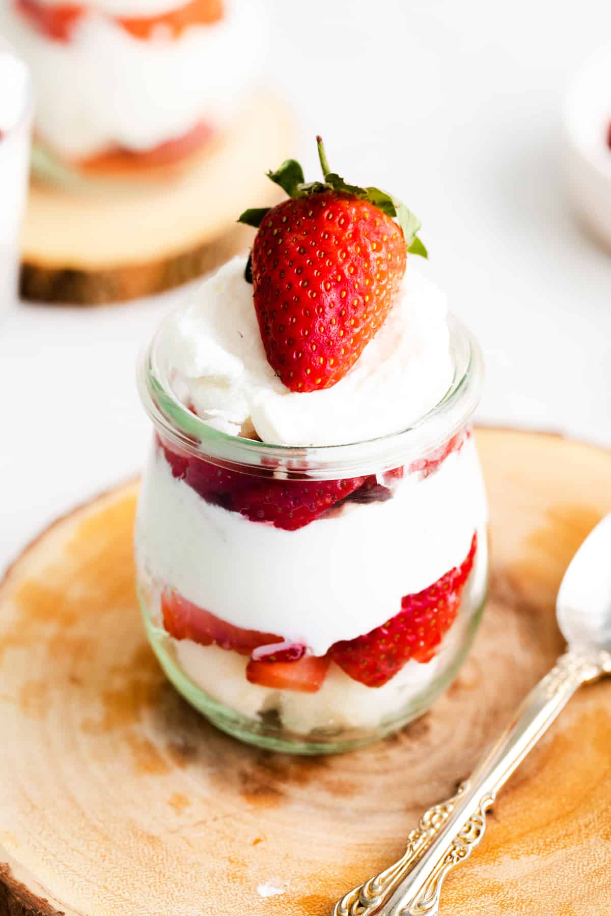 individual size strawberry trifle in glass cup