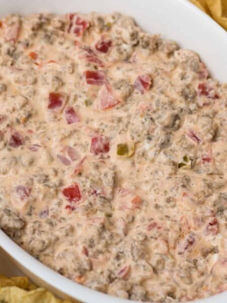 Rotel sausage cream cheese dip with tortilla chips
