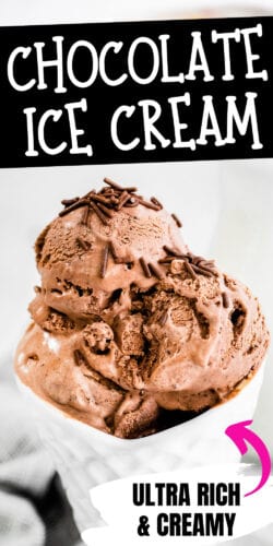 Pinterest image, reads: Chocolate Ice Cream, ultra smooth & creamy