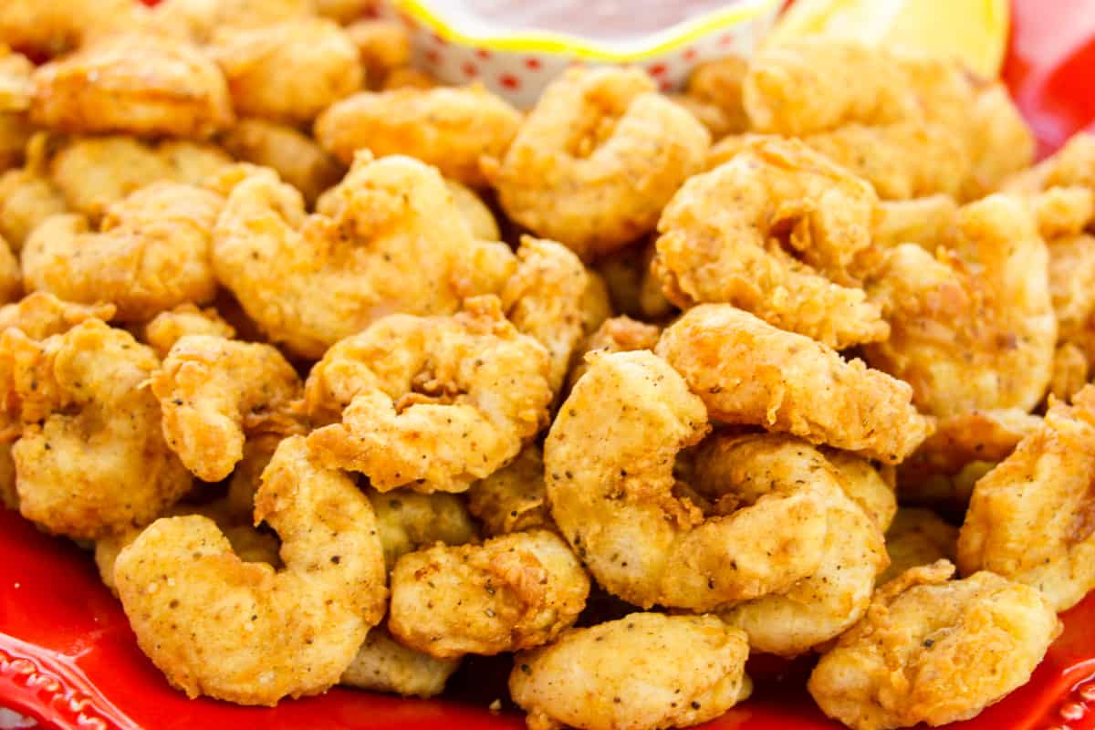 close up photo of fried popcorn shrimp
