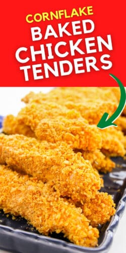 Pinterest image: cornflake baked chicken tenders