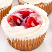 Cherry Pie Cupcakes with buttercream frosting and cherry pie filling