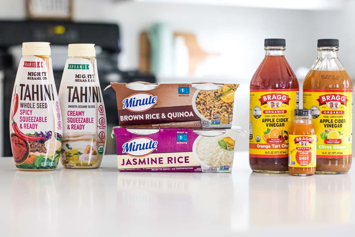Mighty Sesame Tahini, Minute Rice Cups, and Bragg Apple Cider Vinegar products