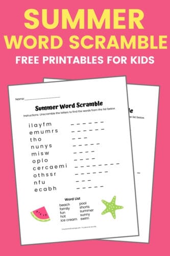 Summer Word Scramble Free Printable for Kids