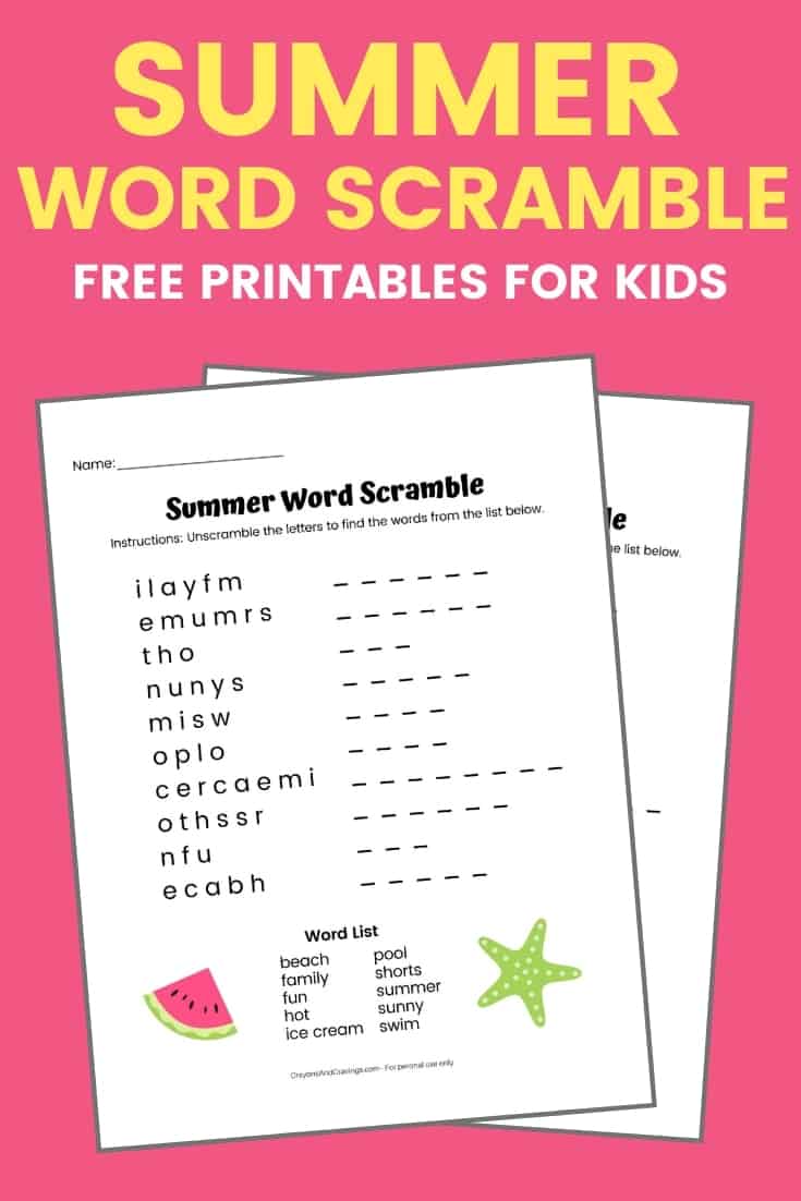 Summer Word Scramble FREE Printable with Answer Key