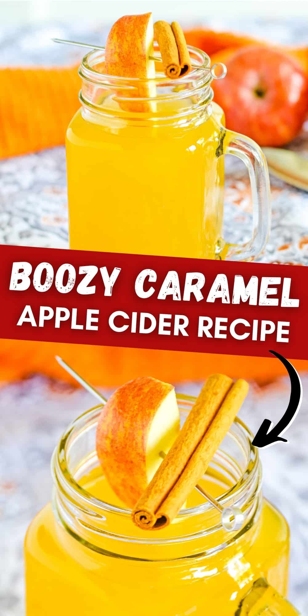 Boozy Caramel Apple Cider Recipe Pin Image