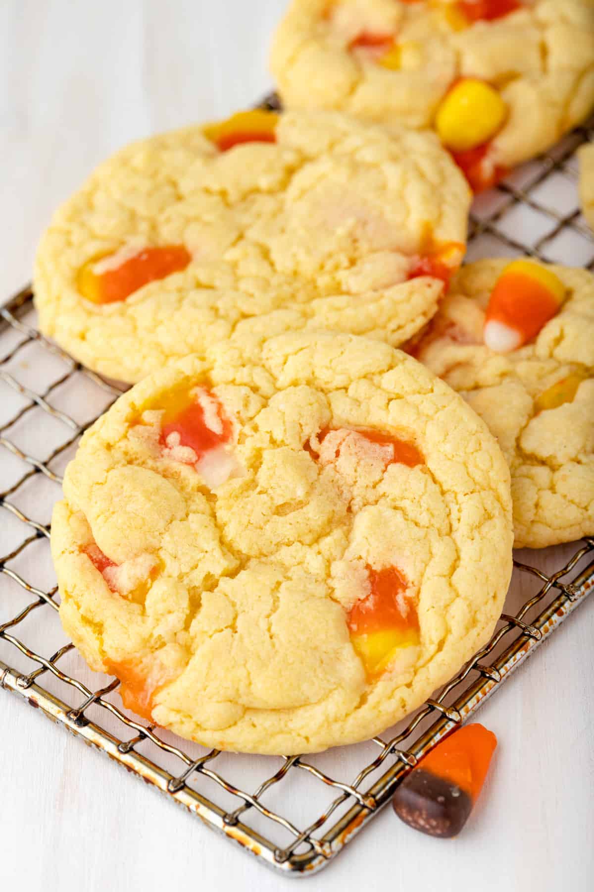 Candy Corn Cookies on cooling rack