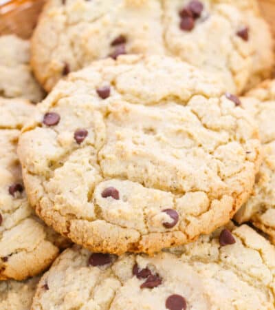 Chocolate Chip Cake Mix Cookies in serving basket