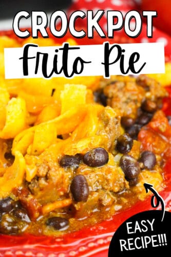 Image with text overlay, reads: Crockpot Frito Pie, easy recipe