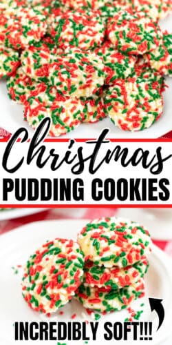 Christmas pudding cookies with sprinkles, incredibly soft (pinterest image)