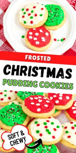 Frosted Christmas Pudding Cookies Pinterest Collage Image