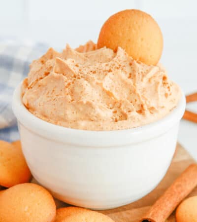Pumpkin fluff dip served with nilla wafers for dipping