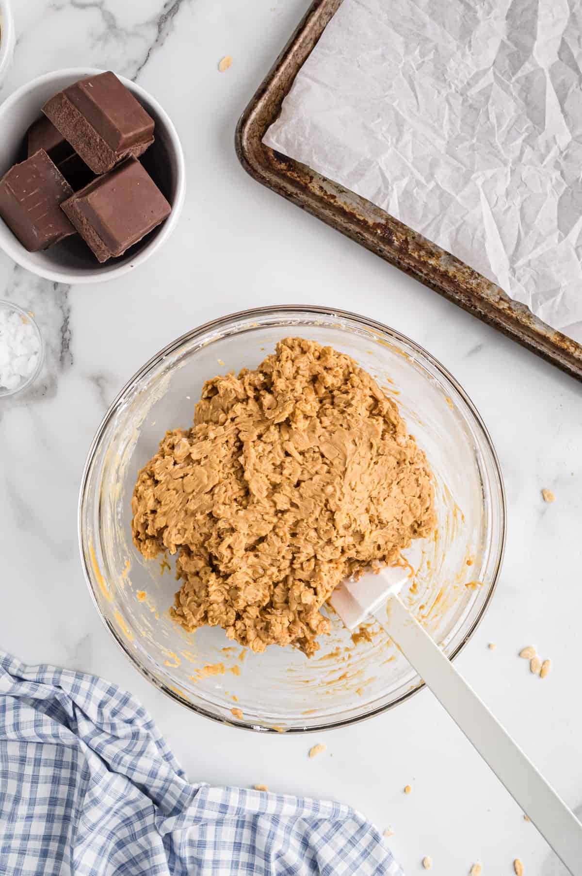 Peanut Butter Ball Mixture in a mixing bowl