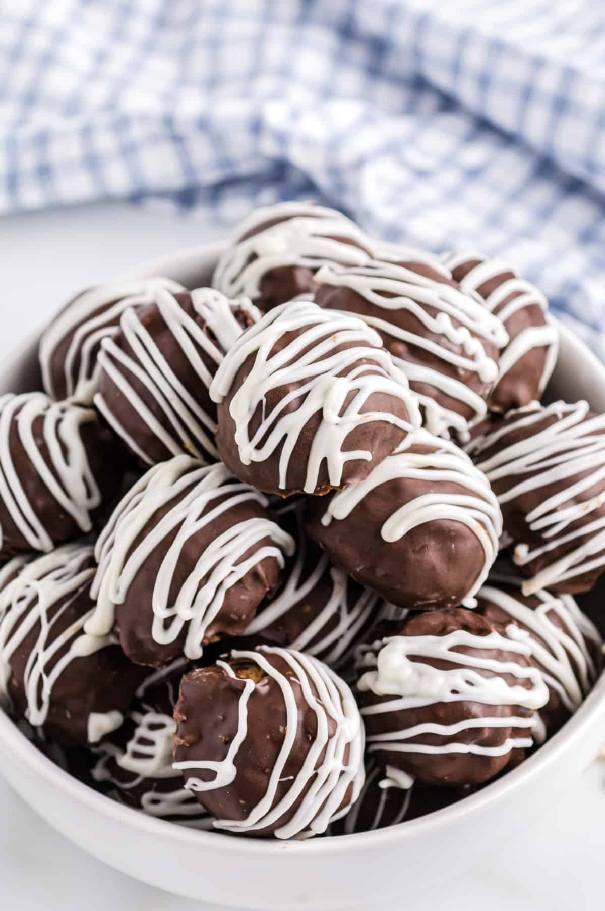 Bowl of chocolate covered rice krispies balls