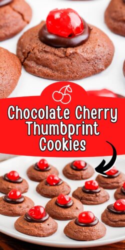 Chocolate Cherry Thumbprint Cookies Pinterest Collage Image