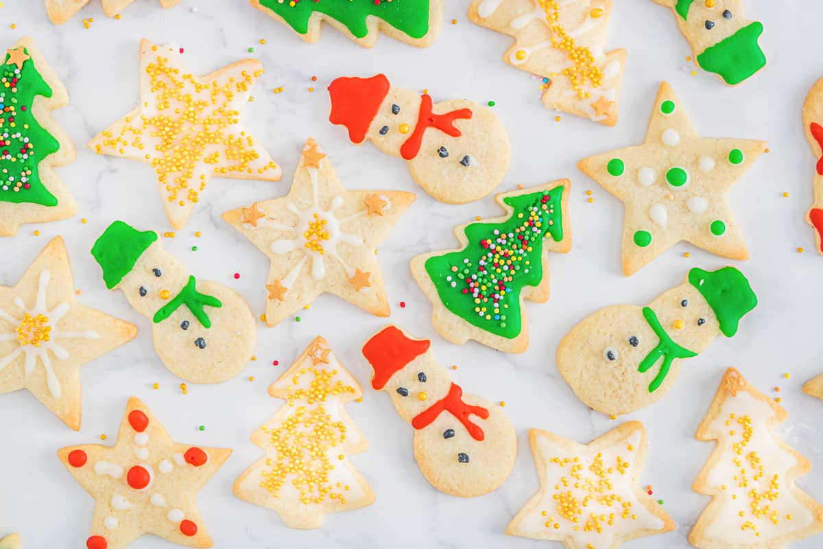 Decorated Christmas Cookies on parchment paper