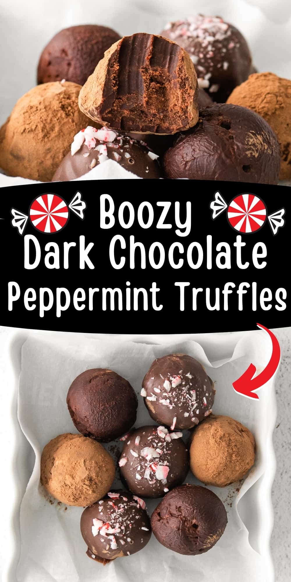 Boozy Dark Chocolate Peppermint Truffles