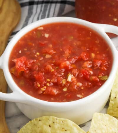 Rotel salsa dip served with tortilla chips