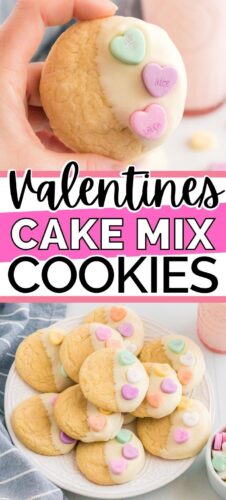 Valentines Cake Mix Cookies with Conversation Heart Candies