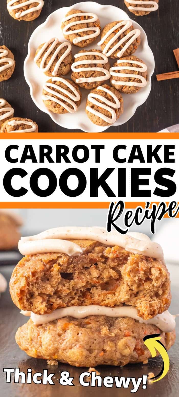 Carrot Cake Cookies Recipe; Thick and Chewy! Pinterest Image.