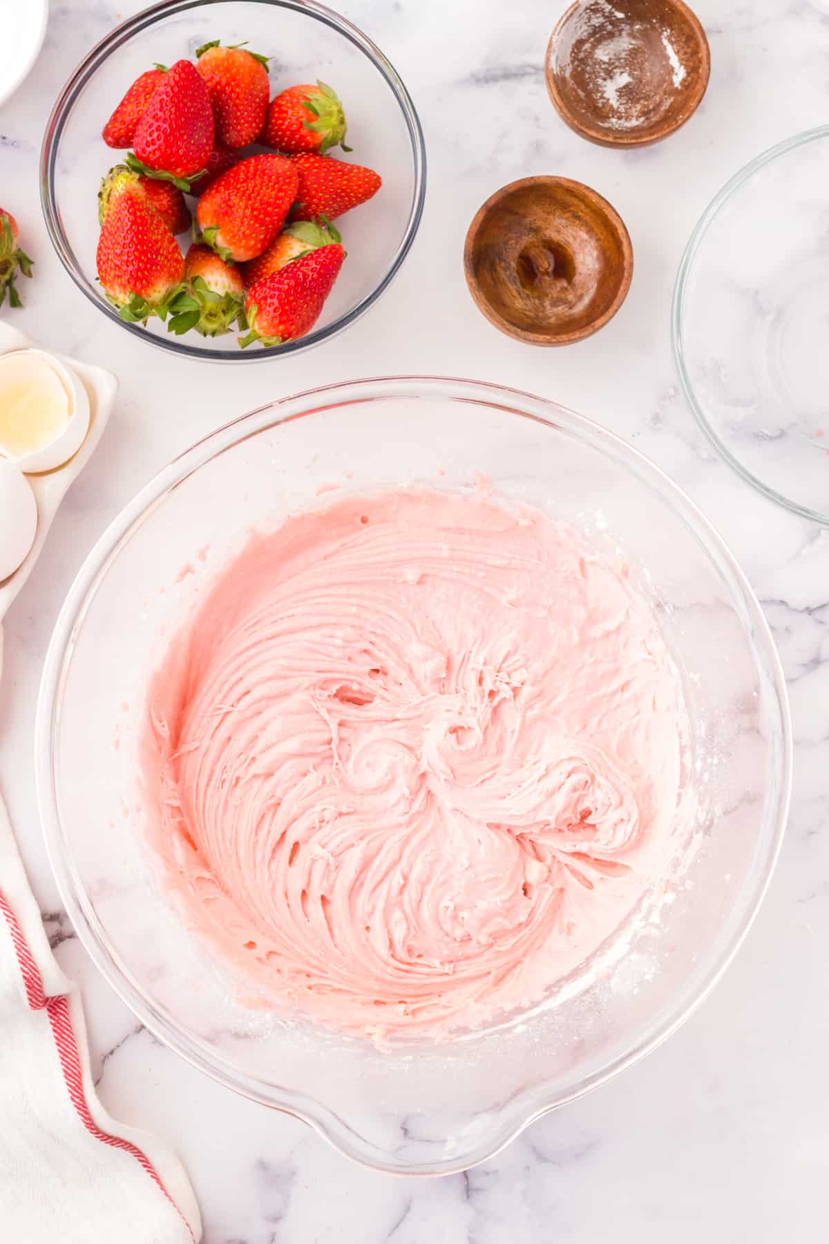 Strawberry Cupcake Batter in large mixing bowl