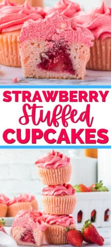 Strawberry Stuffed Cupcakes 2 image collage for pinterest