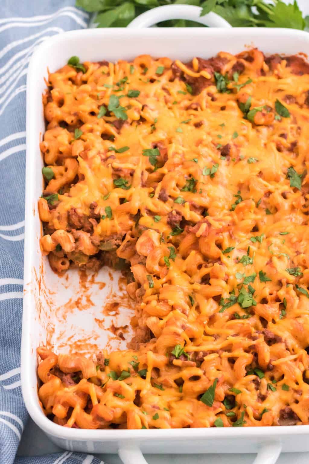 Cheesy Sloppy Joe Casserole (with Noodles & Manwich!)