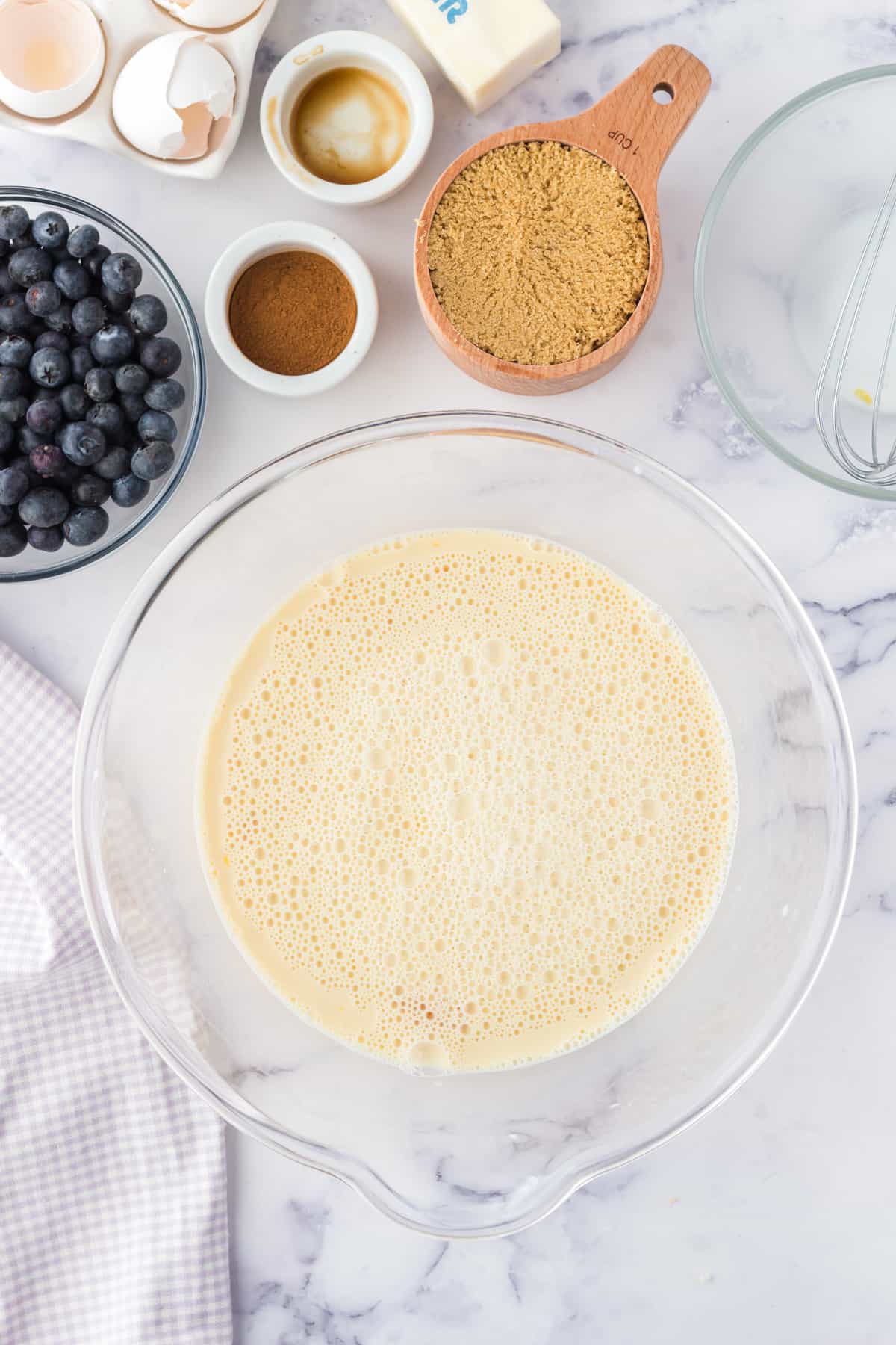 Egg custard mixture for french toast casserole.