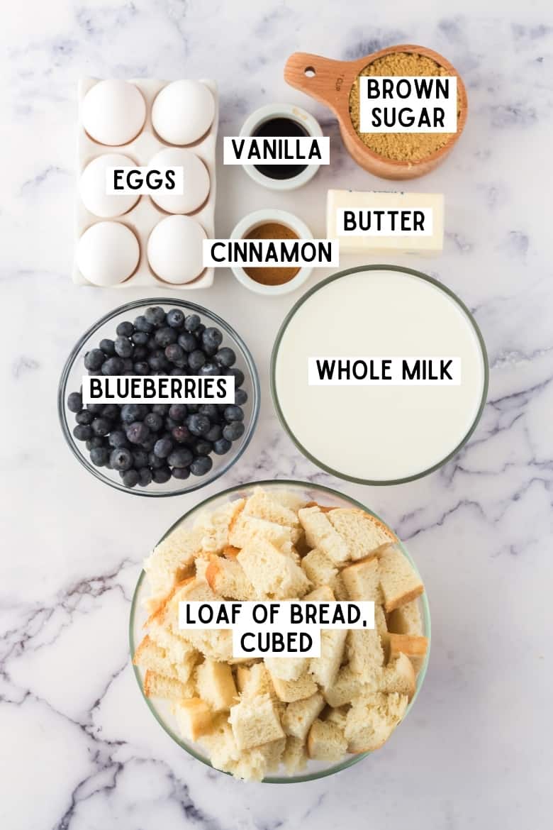 Ingredients for French Toast Casserole with Blueberries